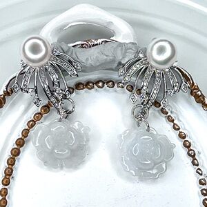 🔥New Collection🔥 Handmade Freshwater Pearl Jade and Jadeite Collection Earrings